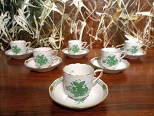 HEREND Hungary APPONYI Green / Vert, 6 Elegant Mocha Espresso Cups with Saucers