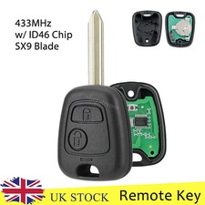 For PEUGEOT 206 Partner Car Remote Key Fob SX9 Blade 2 Button 433MHz ID46 Chip