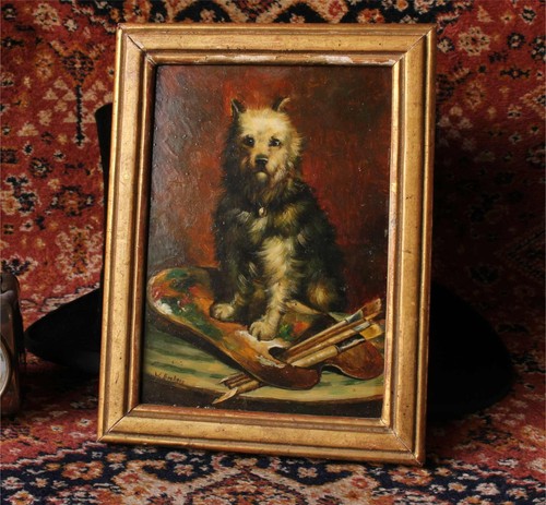 Antique the artist dog oil - antique,