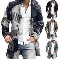 Men's Winter Warm Thick Woolen Coat Mens Long Sleeve Office Plaid Trench Jacket