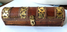 SINGLE CIGAR BOX Vintage Wood Storage Box Brass Copper  Treen Tobacciana RARE