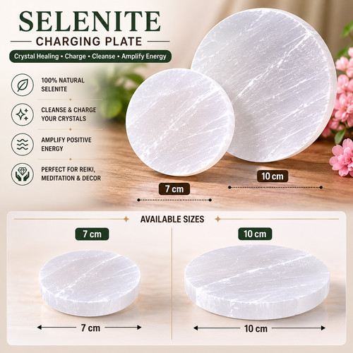 Selenite charging plate - selenite, round