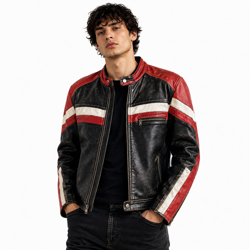 Men vintage black red leather - vintage,