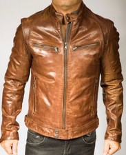 Brown Cafe Racer Leather Jacket for Men