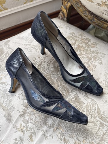 Navy blue leather court - blue, shoes
