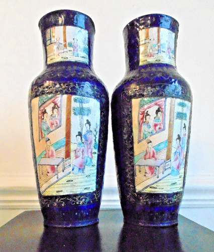 Chinese pair vases enamel - chinese,