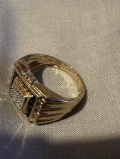 Stunning Solid 9ct Gold Diamond & Sapphire Signet Mens Ring Marked 375 DIA