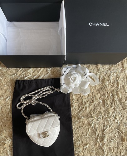 Chanel white mini heart bag - white,