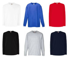 1x Fruit of the Loom Childrens LONG Sleeve T-Shirt Plain Cotton Kids top 61007