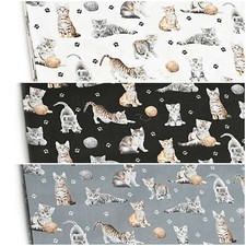 100% Cotton Fabric Cats Black White Grey Width 160 cm (62") Fabric