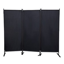 3-Panel Room Divider Fabric Folding Privacy Screen, 223 x 184CM Black