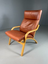 Vintage Danish Lounge Chair Brown Leather Bentwood Stouby Retro MCM EB6648 MBEN
