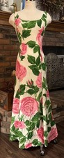 Vintage 60s Floral Mod Hippie Maxi Dress Psychedelic Art 50s Heavy Material S/M