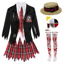 LADIES HALLOWEEN COSTUME ZOMBIE SCHOOL GIRL HORROR FANCY DRESS COSTUME ADULTS