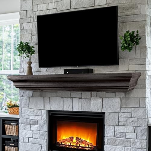 Rustic fireplace mantel shelf - fireplace,