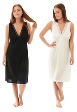 New Ladies Polycotton Lace Edge Wide Strap Petticoat Full Length Under Slip