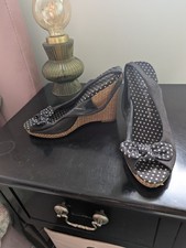 Black Polka Dot Bow Sexy Cute Wedge Heels Peeptoe 5