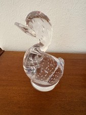 Vintage 1960s Whitefriars Dilly Duck Clear Controlled Bubbles with Label 14 cm h