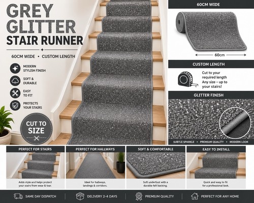 Grey glitter stair runner - stair,