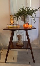 Antique Solid Wood Victorian 2 Tier Hall lamp Table Turned Splayed Legs 