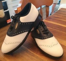 GORGEOUS STYLO BLACK & WHITE SIZE 5 SPIKED GOLF SHOES UNUSED GENUINE LEATHER