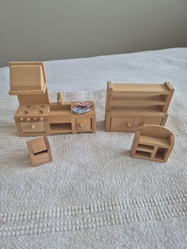Wooden dolls house - dolls, kitchen