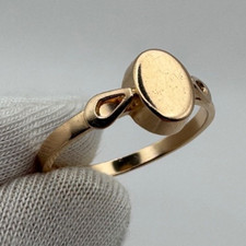 Vintage USSR Soviet 14K 583 Gold Ring Oval Signet Design Size US 7.75 / 18.1mm