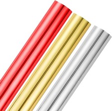 3 x 3M Metallic Foil Gift Wrapping Paper Rolls – Red, Silver & Gold | Shiny Gift