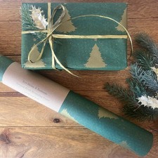 Christmas Wrapping Paper Golden Xmas Tree Kraft Gift Wrap Eco Natural Sheet Roll