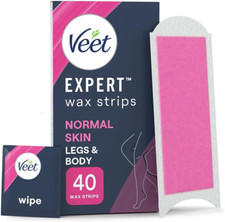 Veet Cold Wax Strips Normal Skin, 40 Count with 4 Finish Wipes, Leg Hair Removal