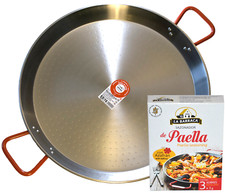 Paella Pan 26cm - 60cm Trad. Polished Carbon Steel + Paella Spice & Saffron Pack