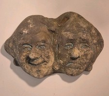  Stone faces garden ornament wall hanging Laurel And Hardy smug smiler 37 X 24cm
