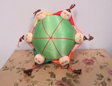 Vintage Oriental Silk Pin Cushion Oriental Six Men Sewing Haberdashery Crafting