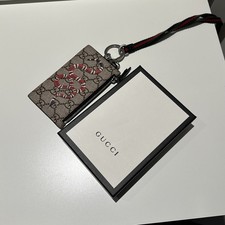 GUCCI GG Supreme Kingsnake Snake Lanyard Coin Case Card Holder Beige