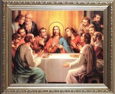 THE LAST SUPPER JESUS & THE 12 DISCIPLES ORNATE SILVER FRAMED PRINT / PICTURE LS
