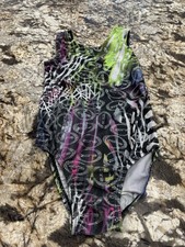 Ozone Practice YL Child Large L Gymnastics Leotard Black Hologram Multi Sequins