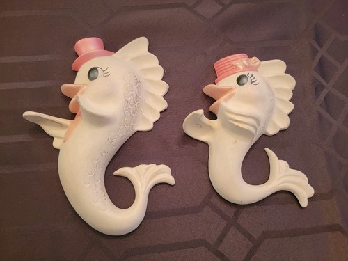Vintage pair fish - fish, chalkware