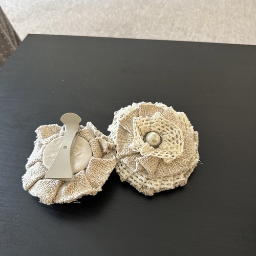 Pair burlap lace flower - pair,