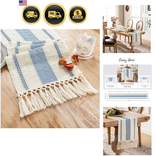 Blue table runner - table, macrame