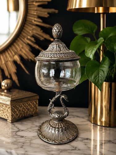 Vintage silver swan - swan, pedestal