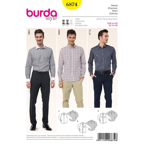 Burda 6874 men - men's, shirts