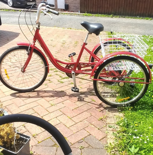 Red metal adult tricycle - adult,