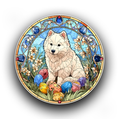 Spring samoyed dog - samoyed, eggs