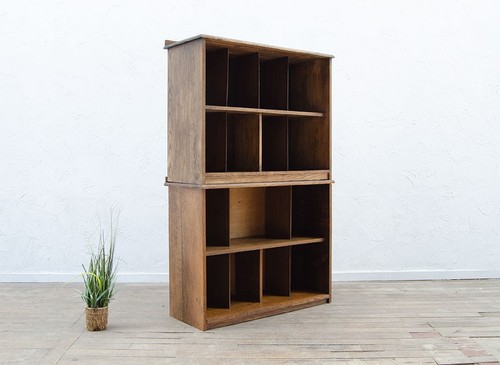 Pair oak mid century bookcases - oak,