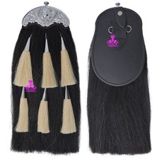 Black Long Horse Hair Kilt Sporran For Men - Piper Marching Band Sporrans Chain