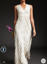 BNWT LK Bennett Size 10 Colette Cream Silk Chevron Stripe Long Wedding Dress