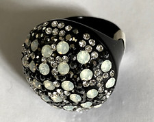 Black & White Crystal Flower Acrylic Ring Extra Large Sizes N & Q