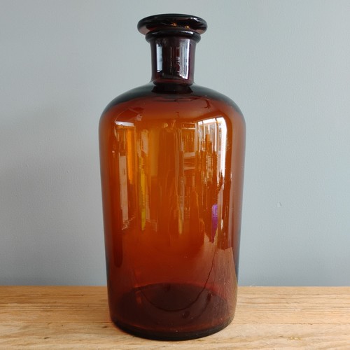 Large amber glass apothecary - large,