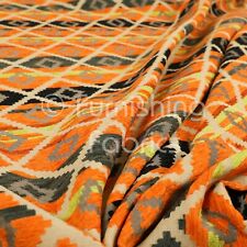 Modern Small Kilim Aztec Pattern Orange Chenille Curtain Upholstery Fabrics