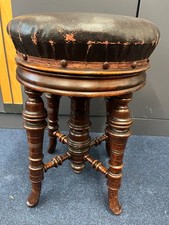 Antique Victorian Piano Stool – Wooden Base with Upholstered Seat